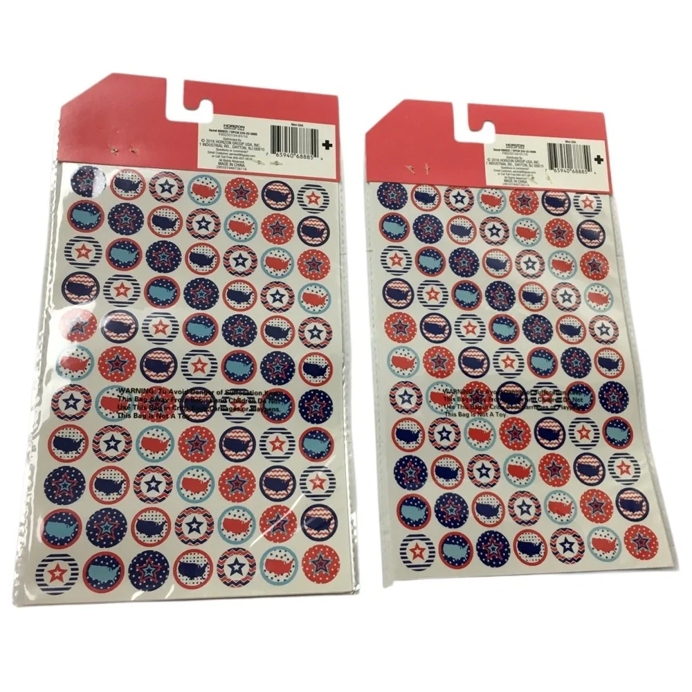 America Patriotic July 4th Stars Stripe Round Circle Stickers 8 Sheets 616 Total